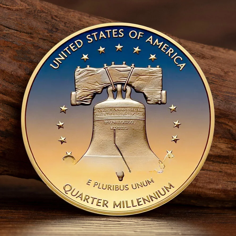 2D Printed 250 Years of Liberty Gold Plated Commemorative Coin 1776-2026 in God We Trust Souvenir Coin