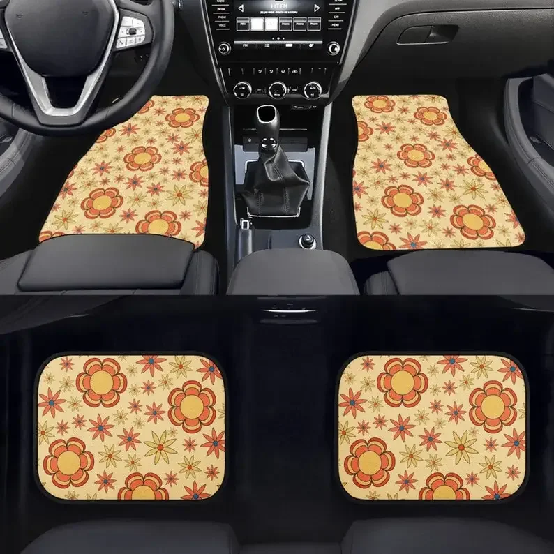 

Groovy Victorian Floral Pattern Car Floor Mats - Fun Hippie Van, Summer Of Love, Retro Car Accessory, Flower Power Car Decor, Go