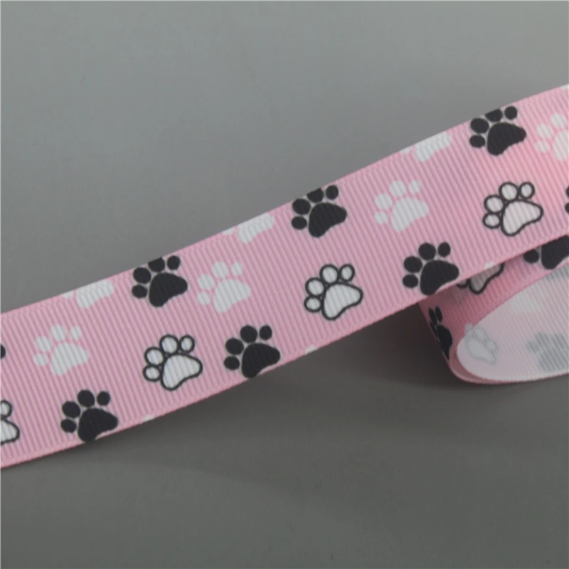 DHK 7/8\'\' 5yards Cat Dog Paw Printed Grosgrain Ribbon Accessories Material Headwear Decoration DIY Sewing Craft C2019