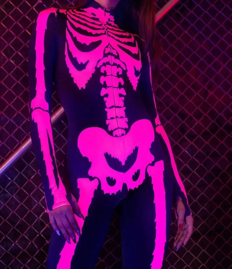 Mono de esqueleto de terror para mujer, traje Zentai de rendimiento de calavera oscura, disfraz de Cosplay, mono de fiesta de año nuevo de Navidad