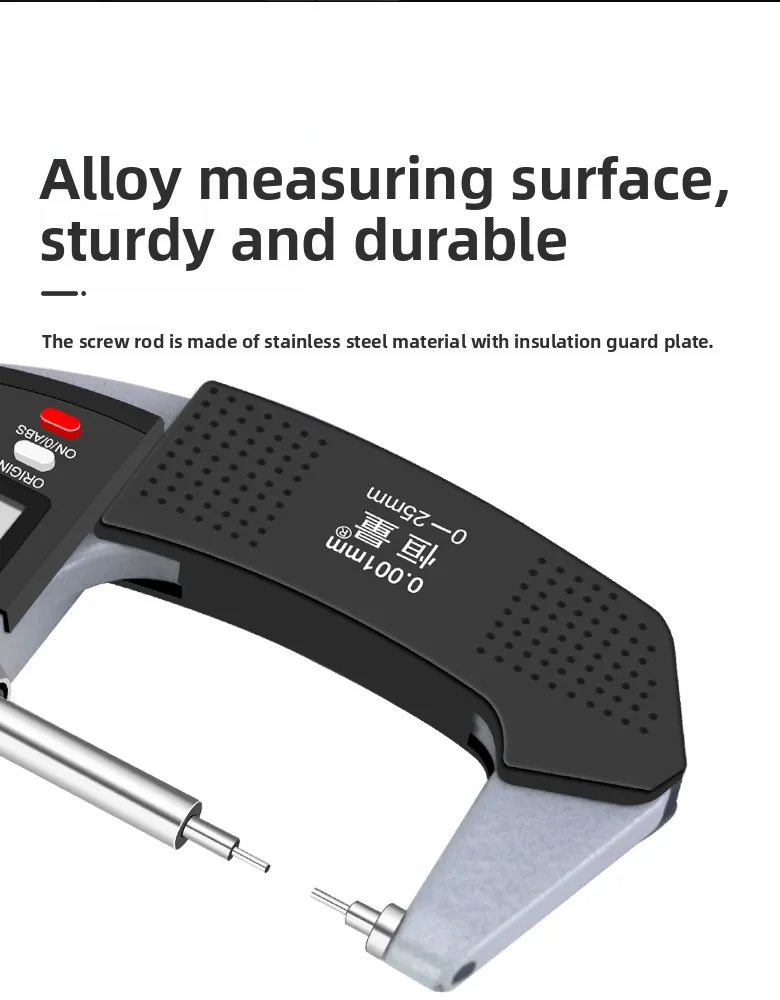 Thin round tips Digital Micrometer small needle diameter 1mm 0-25mm0.001 spline root narrow groove 2mm round bar pole Outside