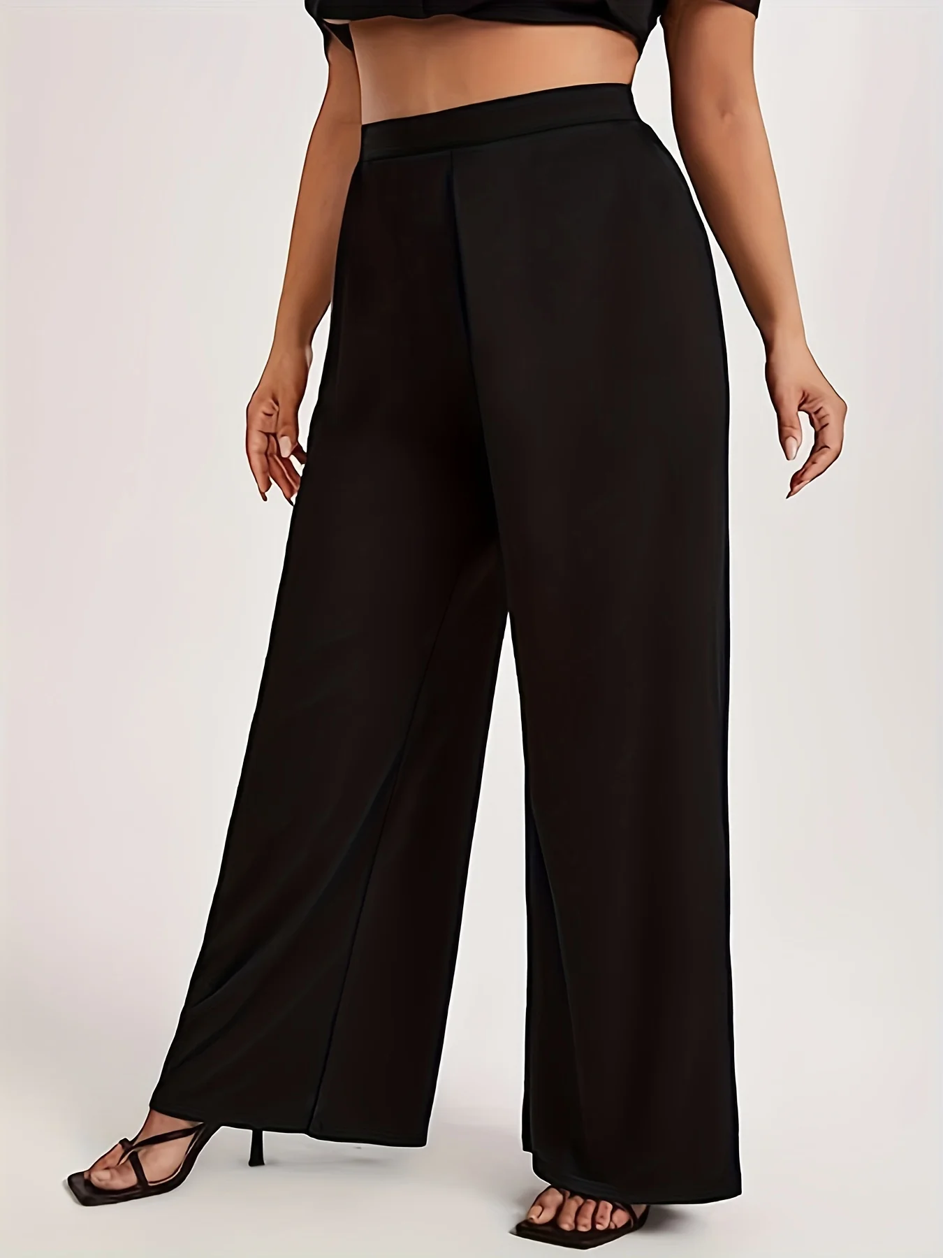 Pantaloni casual a gamba larga dal temperamento elegante in tessuto lavorato a maglia taglie forti estate 2024 da donna