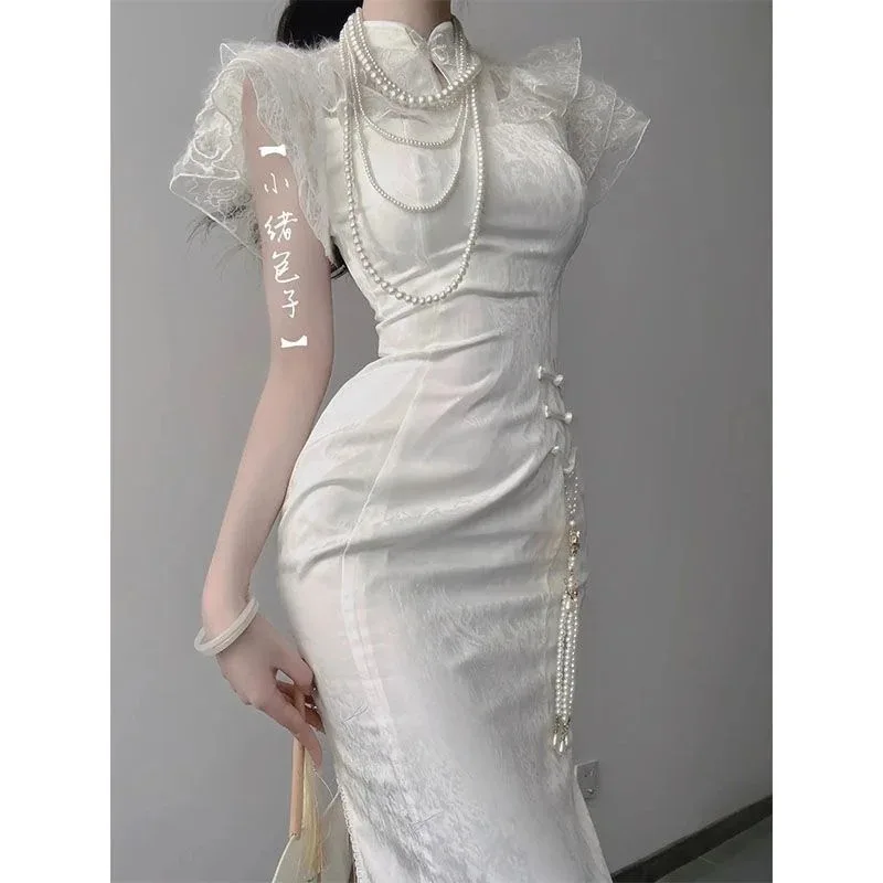 

Новое платье в китайском стиле, традиционное китайское платье с запахом ягодиц, новые летние тонкие платья, элегантное женское платье Cheongsam