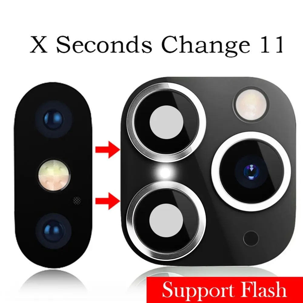 Upgrade Support flash Screen Protector Cover Case Seconds Change for iPhone XR X to iPhone 11 Pro Max Fake Camera Lens Sticker