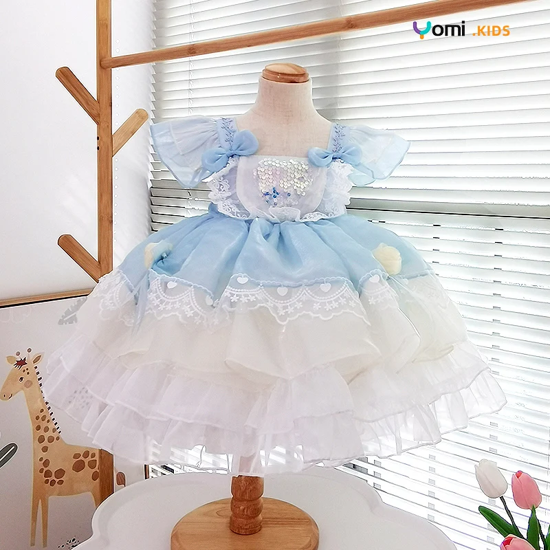 

2-10yearsSpanish New Lolita Girl Princess Dress Sweet Flower Girls Dress Children EID Clothes Handmade Boutique Dress