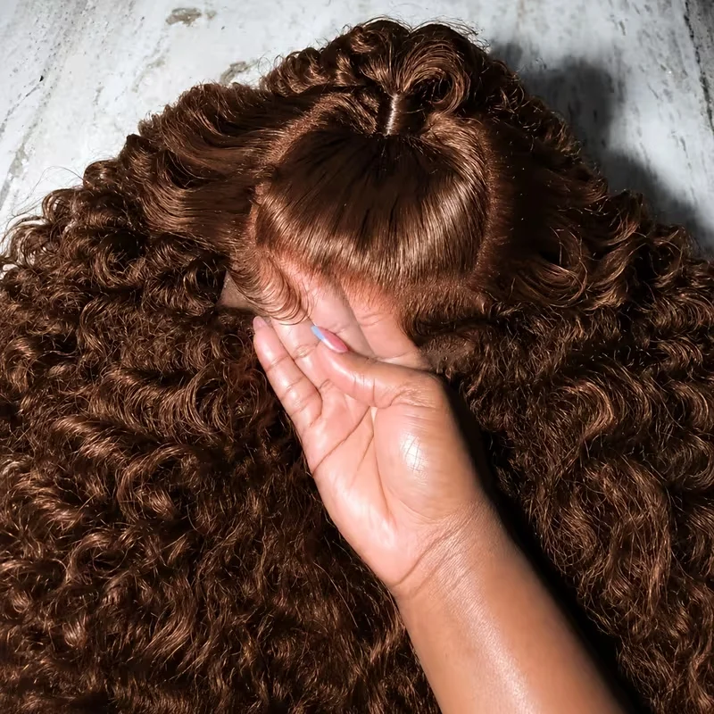 Deep Wave Brazilian Human Hair Chocolate Brown Curly 34 36 Inches 180 Density 13x4 13x6 HD Lace Front Glueless Wigs For Black Women
