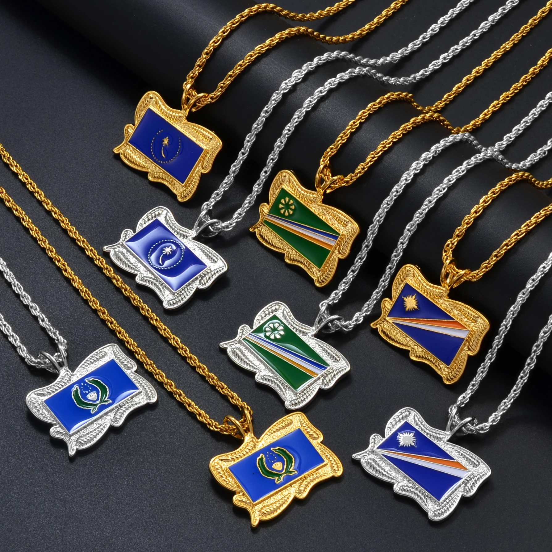 Anniyo Chuuk Marshall Kwajalein Pohnpei Flag Pendant Necklaces for Women Men Micronesia Jewelry #310606