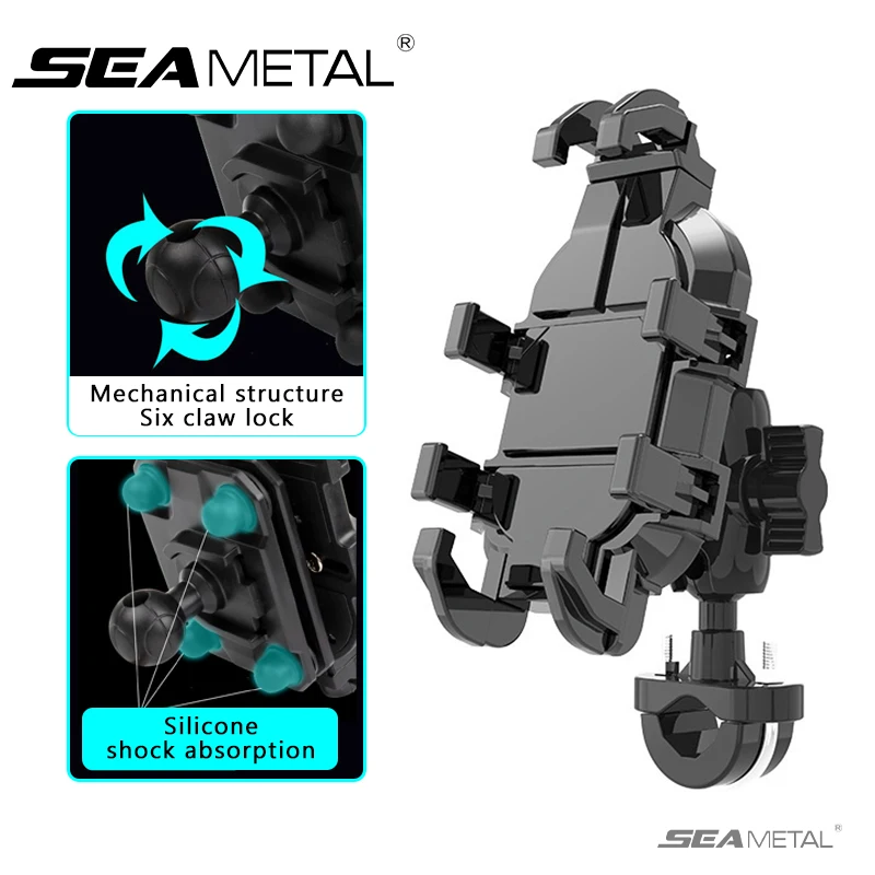 SEAMETAL Motorcycle Phone Holder Shock Absorb Motorbike Handlebar Rear View Mirror Mount for Mobile Phone Bracket Accessories