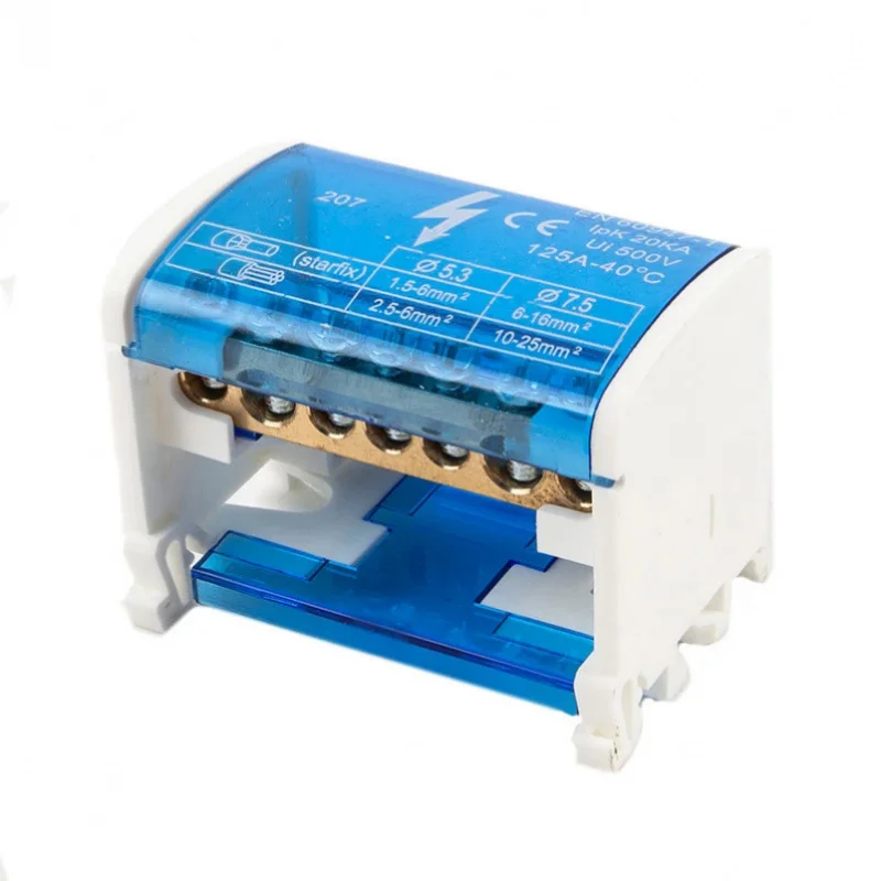 

500V/125A Din Rail Terminal Block Connector 207/211/215/407/411/415/413 Pure Copper Rail Connection Cable Box Distribution Box