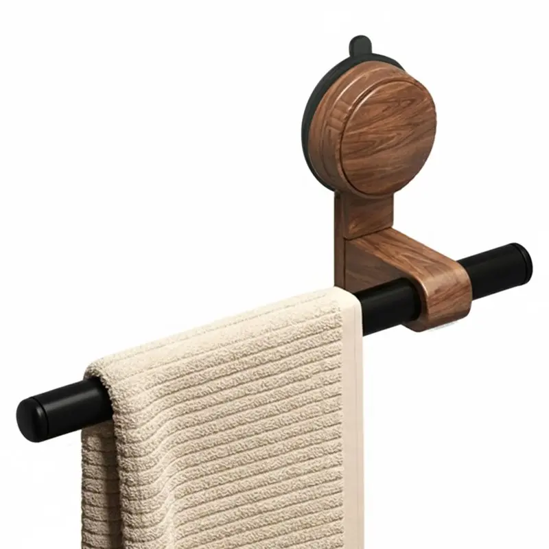 

ABLJ Vintage Style Towel Rack In Walnut Wood Featuring Suction Cups-For Bathroom Shower Installation Without Drilling Needed