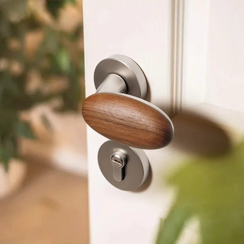 Chinese‑style vintage interior bedroom door lock, walnut solid wood room door handle, Chinese retro split lock