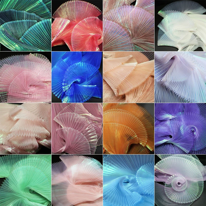 レーザープリーツオーガンザ生地 100x140cm クリンクルマーメイドテクスチャ素材 結婚式ステージ装飾 DIYドレス縫製背景用