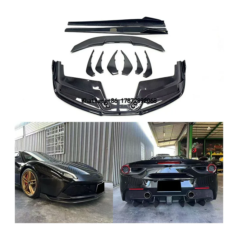

For 488 GTB Spider Upgrade Vors Style Carbon Fiber Front Lip Side Skirt Rear Diffuser Rear Spoiler Body Kit