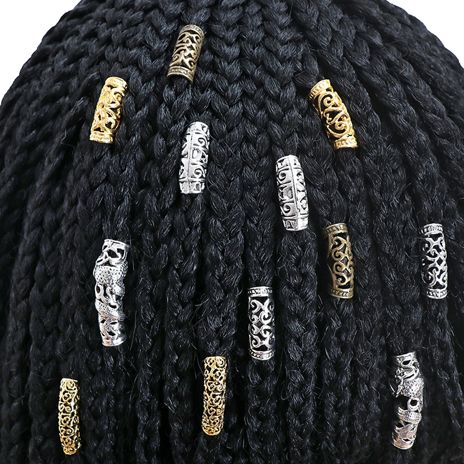 

6 Pcs Retro Hollow Headdress Silver Hair Accessories Dreadlocks Ring Jewelry for Braids Extensions Metal Cuffs Braiding Tools