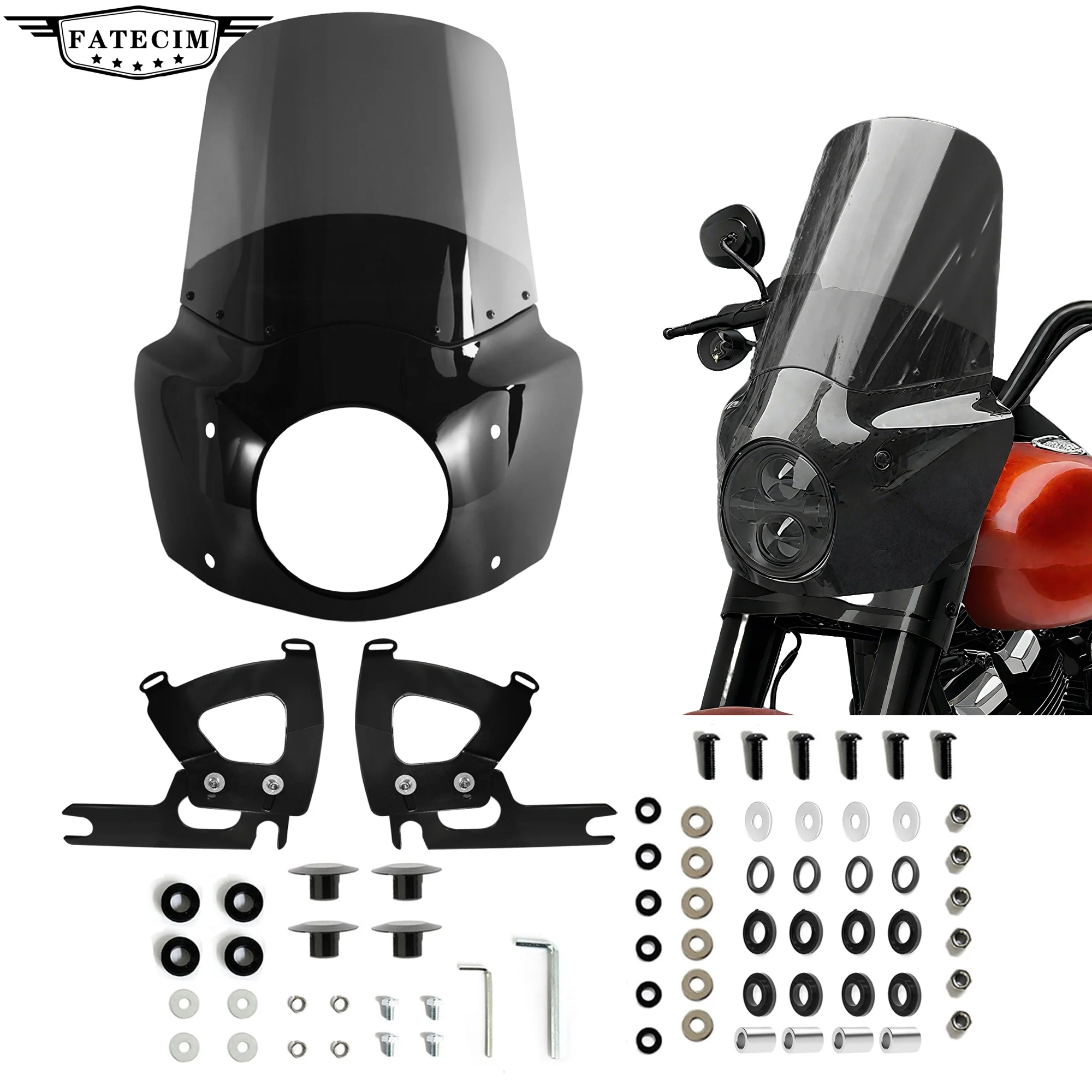 Road King 15" Windschutzscheibenverkleidung passend für 7" Scheinwerfer für Harley Touring Road King FLHR 1994-2023 Road King Special FLHRXS 2017-2025