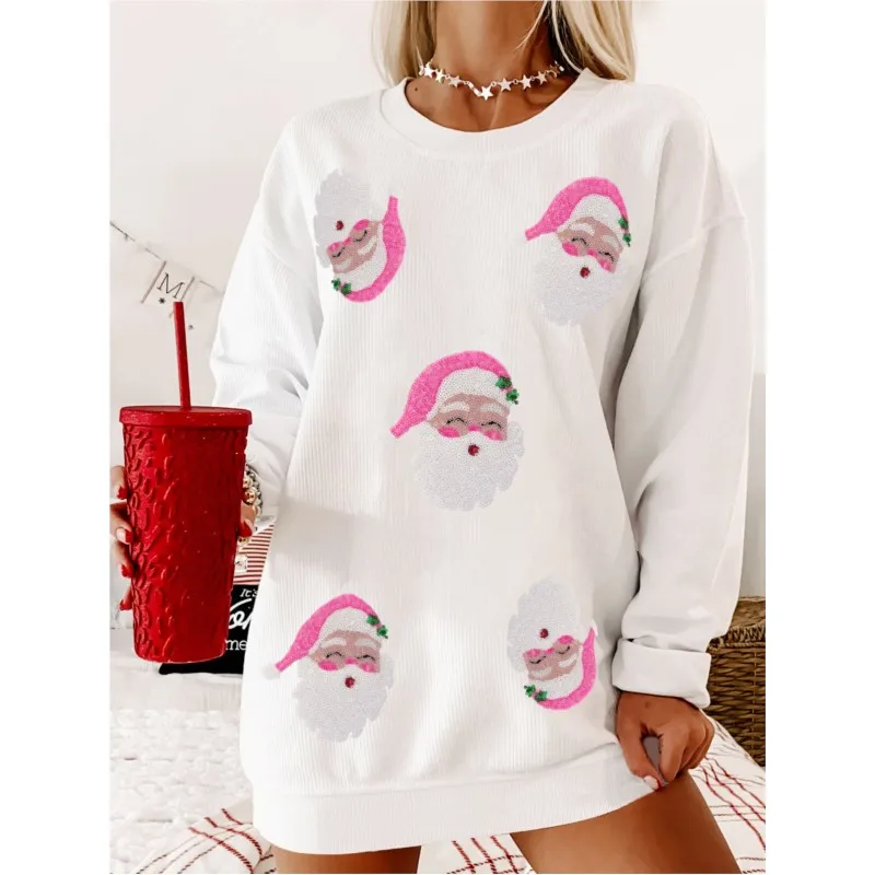 2025 Autumn Glitter Patchwork Cute Santa Claus Sweatshirt Long Sleeve Loose Casual New In Hoodies & Sweatshirts Y2k Hoodie