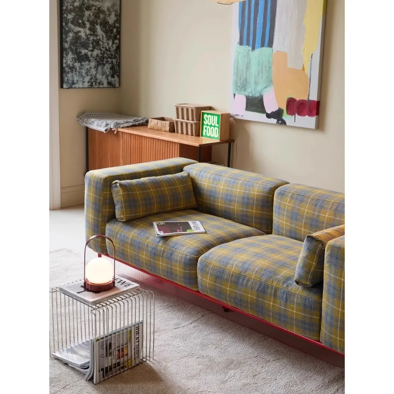 

Wool grid, dopamine wind fabric sofa, cream wind removable and washable