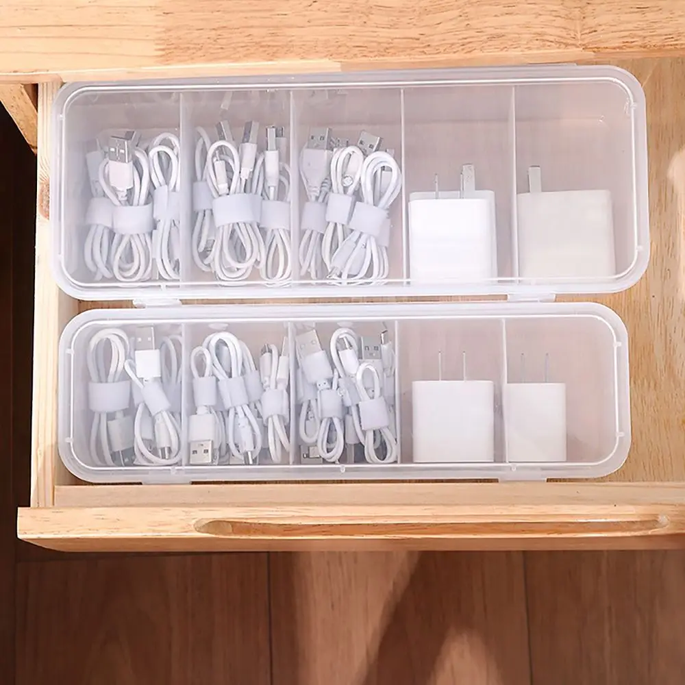 Transparent Data Cable Organizer Case Classification Dustproof Card Organizer with Lid Clutter Collection Box for Office Home