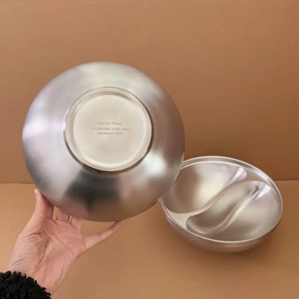 

Double-layer Stainless Steel Bowl Anti-scalding with Spoon Fruit Salad Bowl Flat Bottom Multi-functional Insulated Soup Bowls