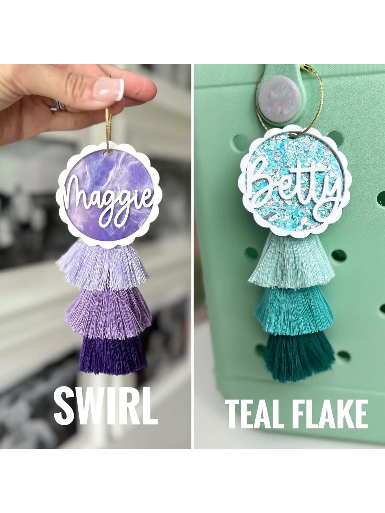 

Personalized Glitter Acrylic Name Car Charm Custom Scalloped Name Ornament Tassel Rearview Mirror Hanging Pendant Customized Nam