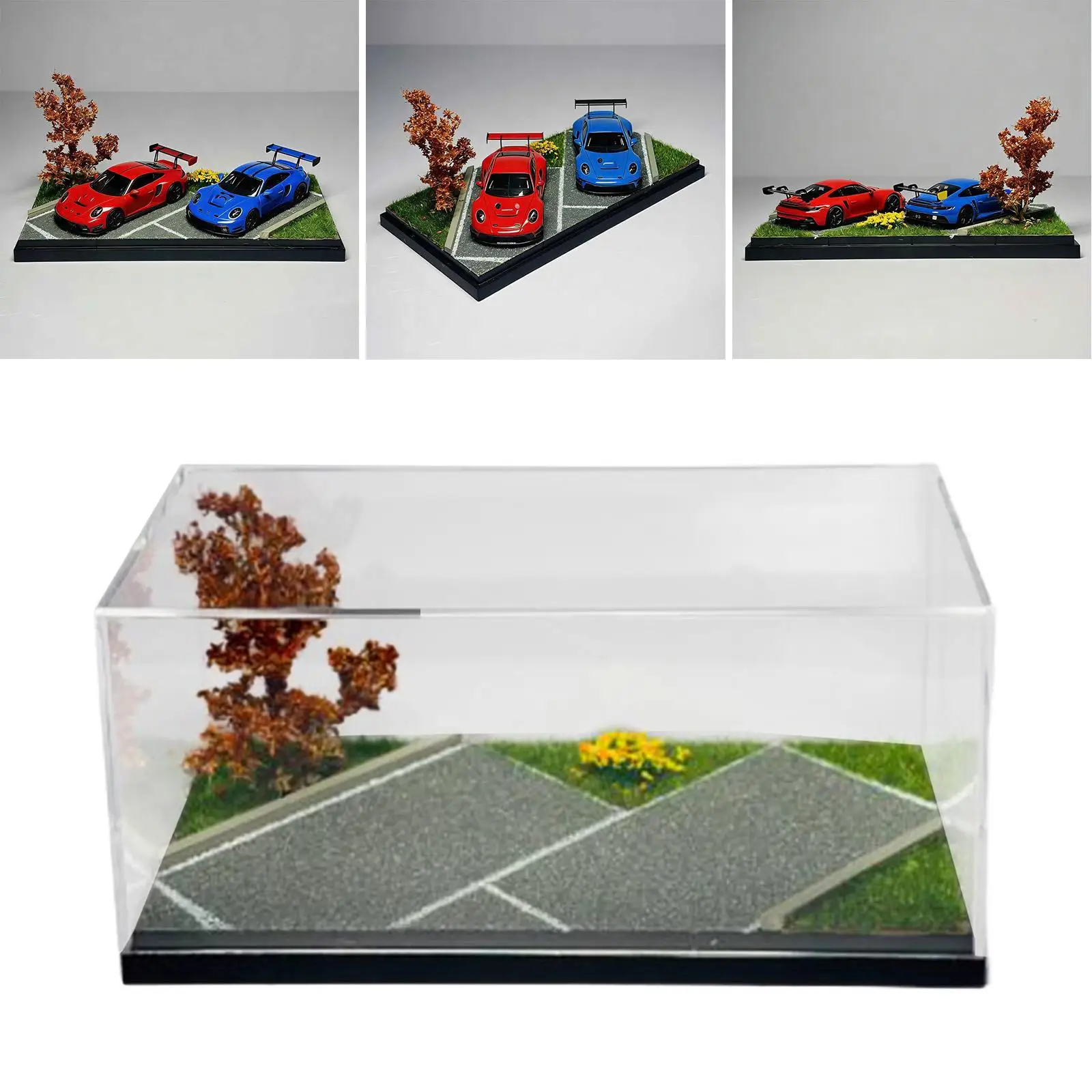 

1:64 Diorama Car Display Case Parking Lot Scene Model,Storage Box,Showcase for Figurines