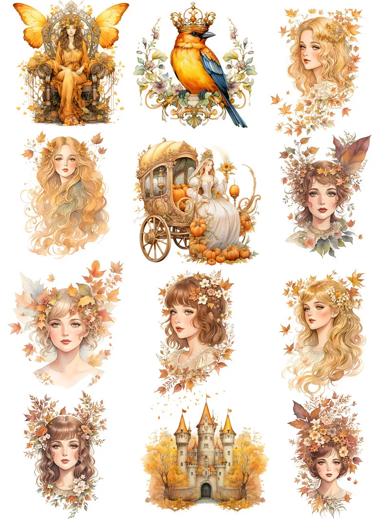 12Pcs/Pack Fallen Leaf Girl Sticker DIY Craft Scrapbooking Album Junk Journal Decorative Stickers