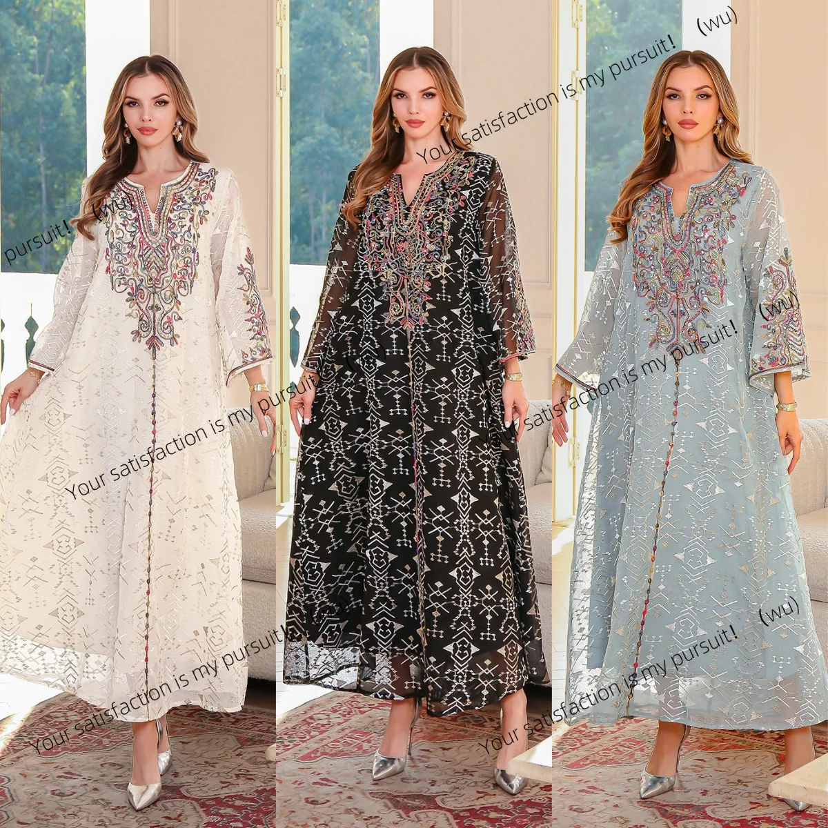 

Middle Eastern robe, embroidered women's dress, Dubai women's rope embroidered dress