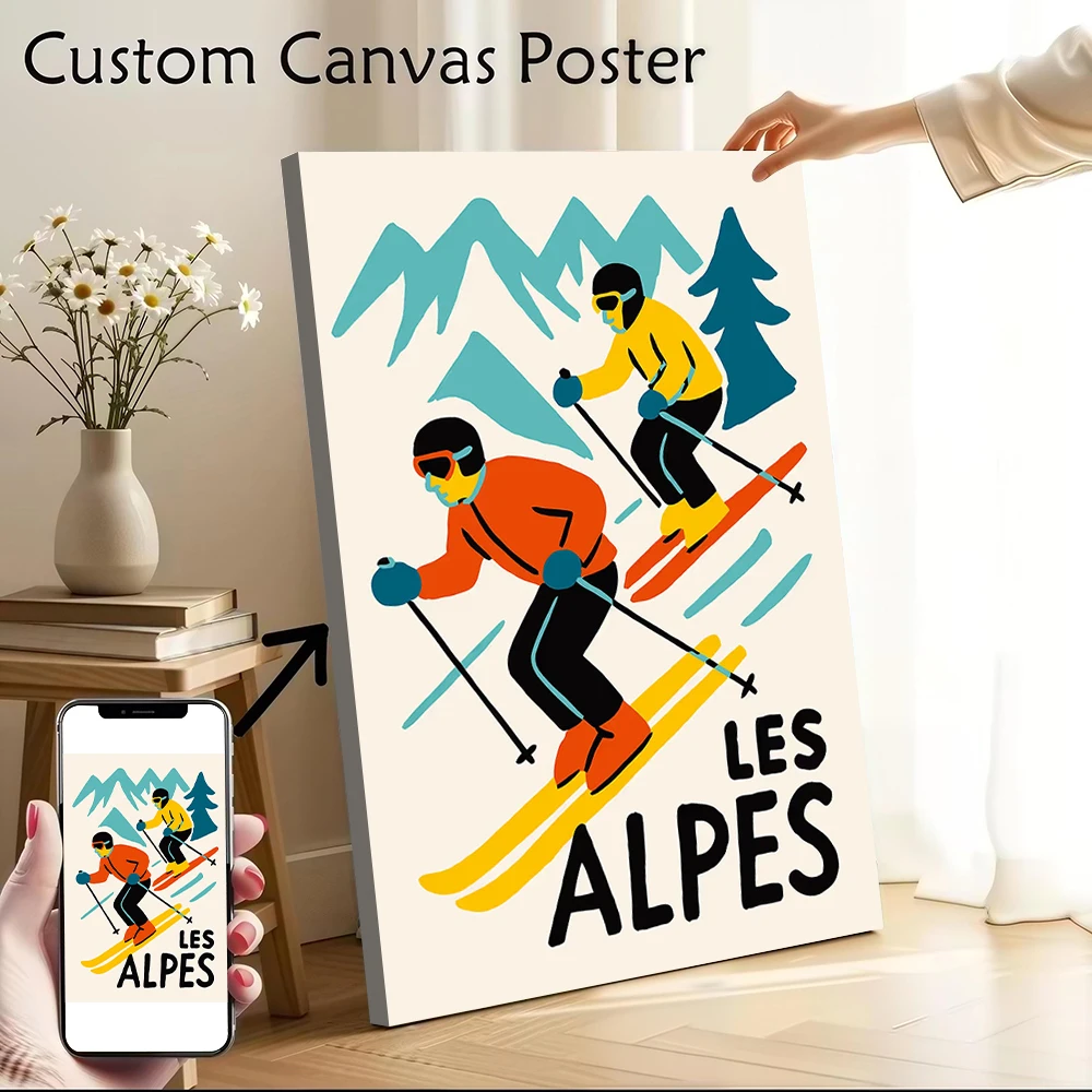

Les Alpes Ski Poster Customizable Printed Canvas Painting for Pictures Wall Art Decoration Living Room Decorating Interior Mural