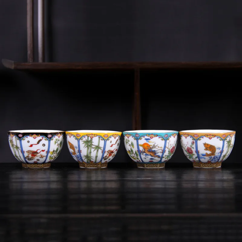 Cloisonne Enamel Hexagonal Master Tea Cup Wealth Symbol New Chinese Style Kung Fu Tasting Single Cup Home Office Gift