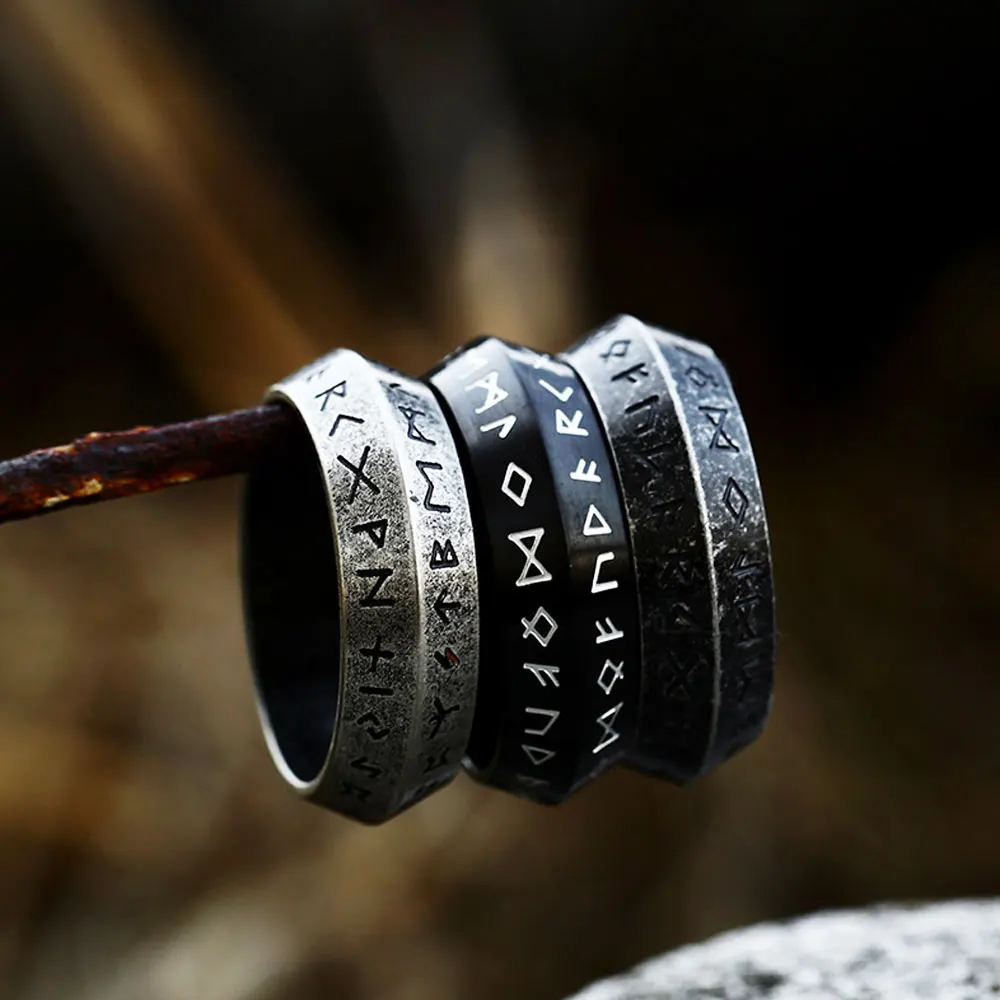 Vintage Viking Rune Stainless Steel Ring Simple Norse Viking Runes Rings for Men Women Fashion Nordic Jewelry Gift Wholesale