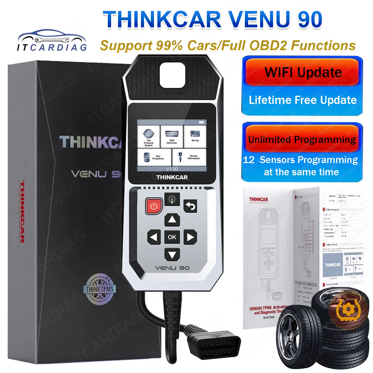 THINKCAR VENU 90 TPMS Activation Diagnostic Tool VENU90 Tire Pressure Monitoring System Diagnostic Scanner Pk THINKCAR TPMS T90