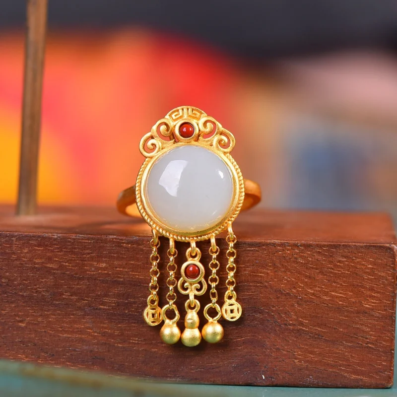 

Круглая поверхность из натурального белого нефрита с инкрустацией из серебра 925 пробы, привлекательная кисточкой, женские украшения