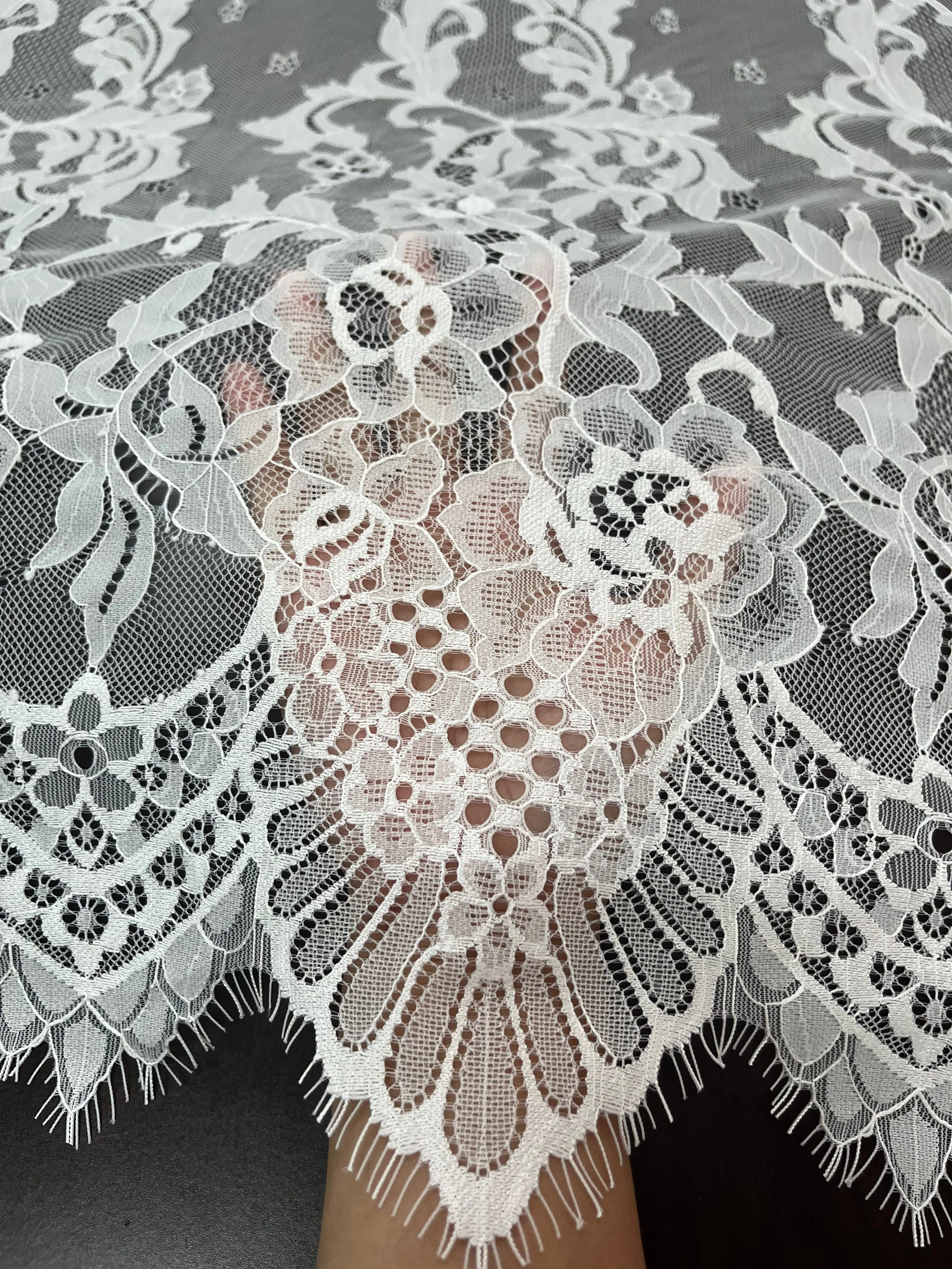 Ivory Vintage Chantilly Floral Lace Fabric for Making Wedding Dress, Gown and Veil