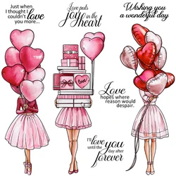 Mangocraft Women Holding Heart Balloons Clear Stamps Metal Dies Valentine's DIY Scrapbooking Supplies Stamps Dies For Card Album