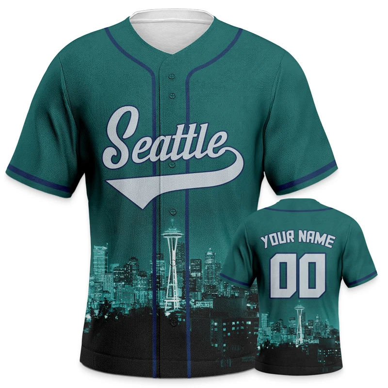 Green Personalized Baseball Jerseys City Night View Sublimation Blanks for Men Tshirt Custom Clothing Sportswear