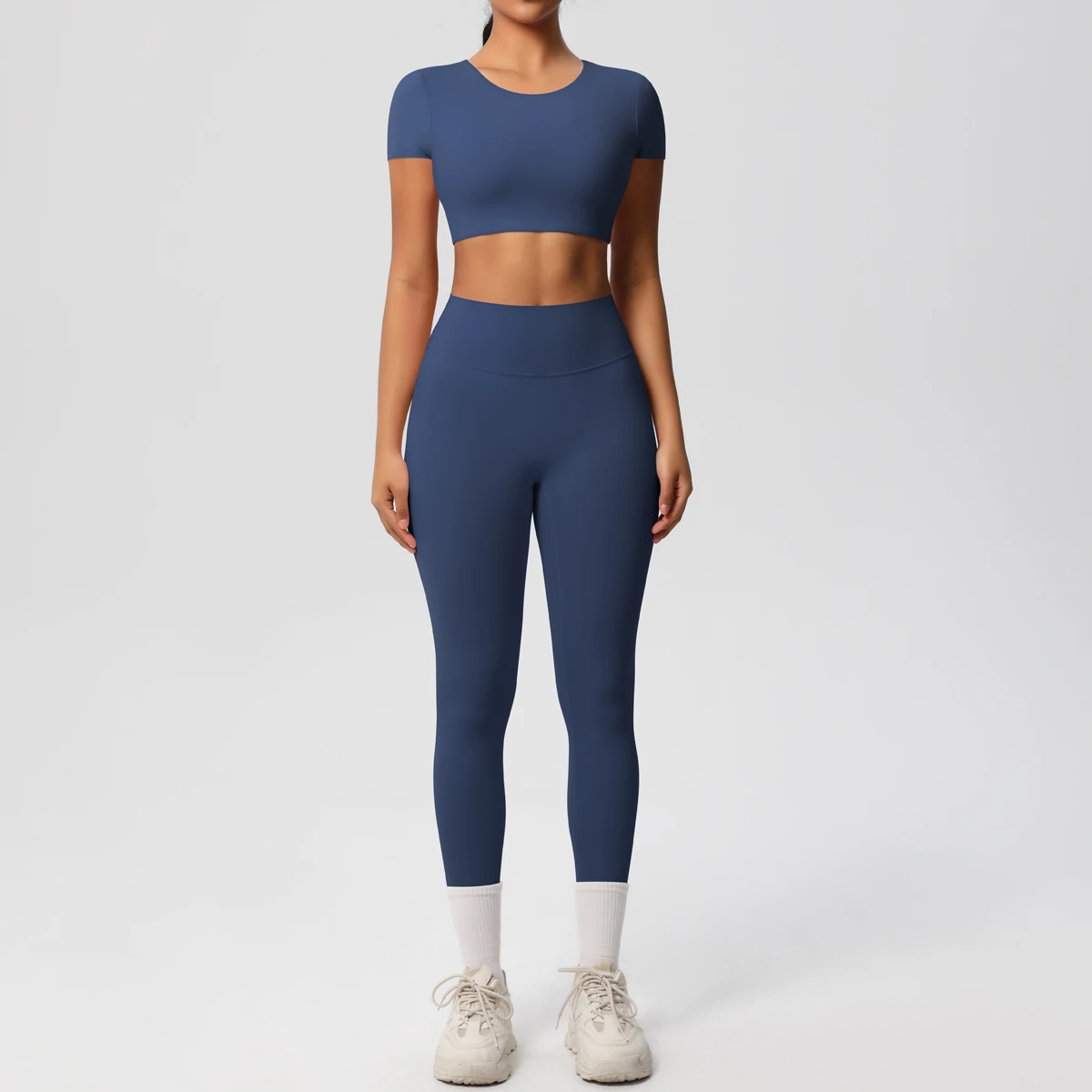 Yoga-Set, 2-teilig, Damen-Trainingsanzüge, Workout, Sportbekleidung, Fitnessstudio, Kleidung, Fitness, kurze Ärmel, mit gepolsterten Leggings mit hoher Taille
