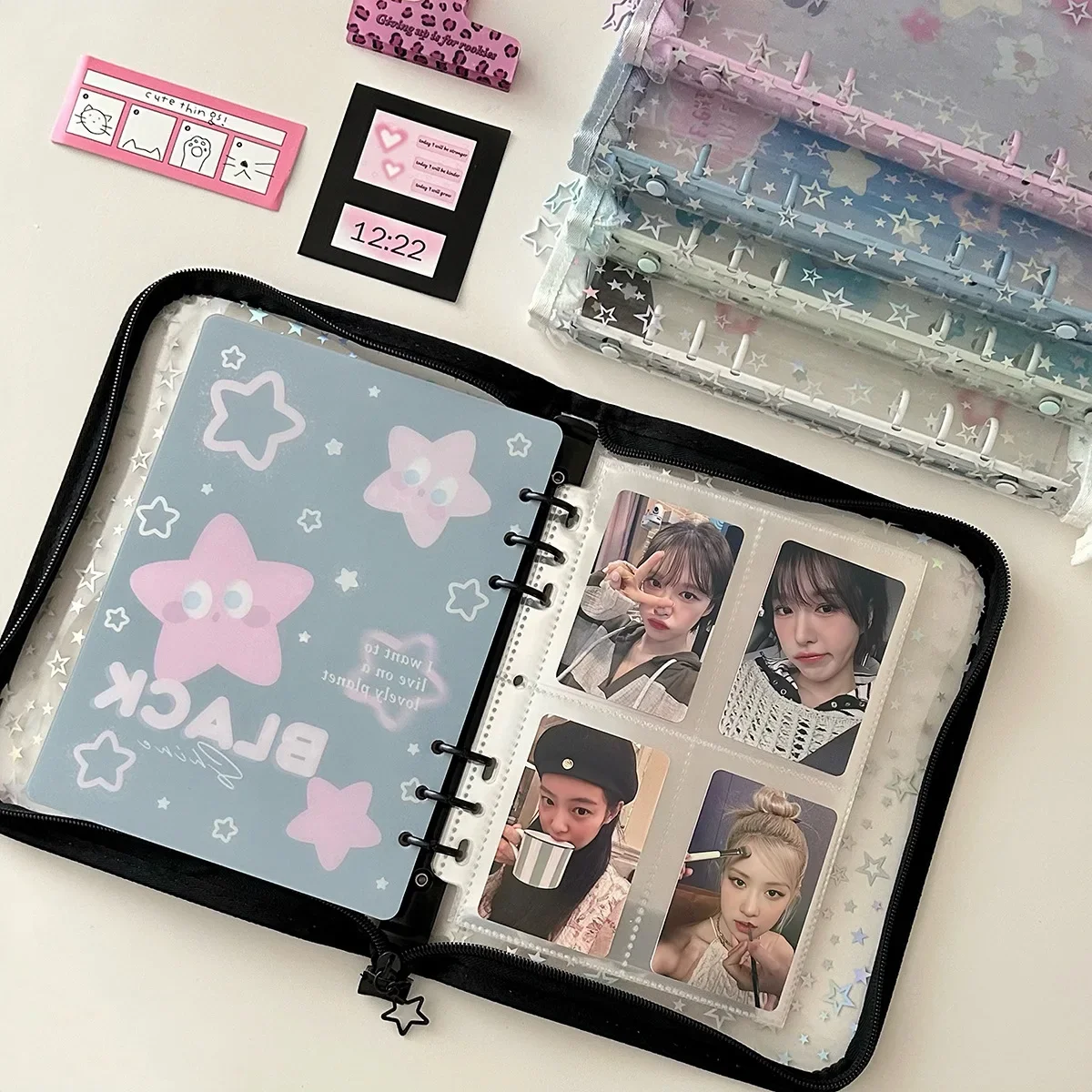 A5 Stars Zipper Binder Kpop Photo Album Cover Inner Page Photocards Collect Book Postcards Organizer Notebook School Stationery