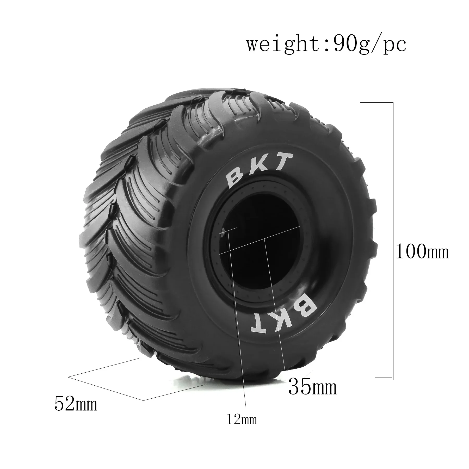 4pcs 100mm 1/16 Monster Truck Buggy Tires Wheel 12mm Hex for 1/18 Losi Mini LMT RC Car Upgrade Parts