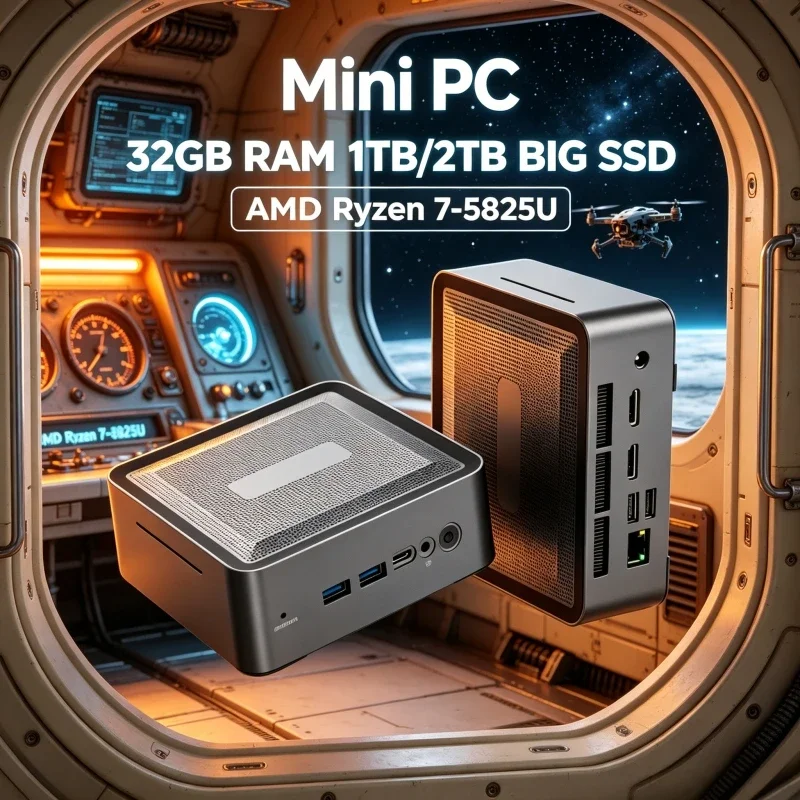 AMD R7 5825U Blithe U58 Space Saving Silent Dual DDR4 Dual Storage Upgrade Slot WiFi6 BT5.2 Full Home Business Mini Desktop PC