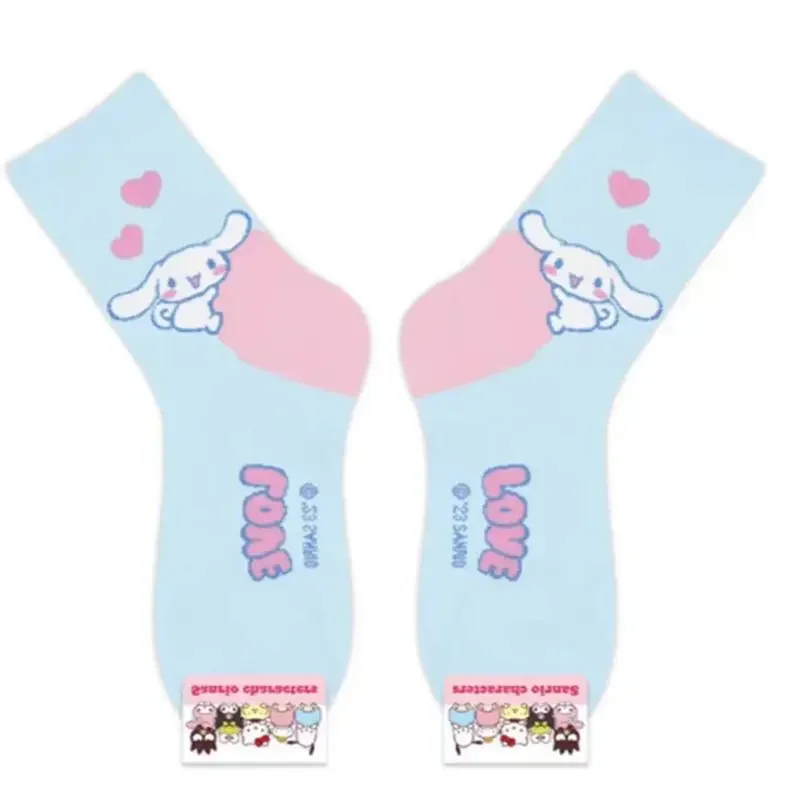 Sanrio-Calcetines cálidos de algodón puro para niña, medias Kawaii, Anime, Hello Kitty, Kuromi Melody, Cinnamoroll, Casual, regalo para niña