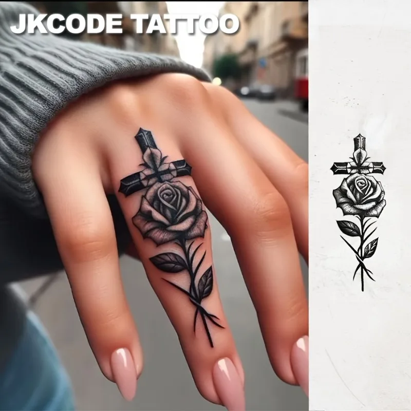 

Waterproof design for semi-permanent tattoos, hands, temporary tattoos, Valentine's Day tattoos, cross roses, lasts 1-2 weeks