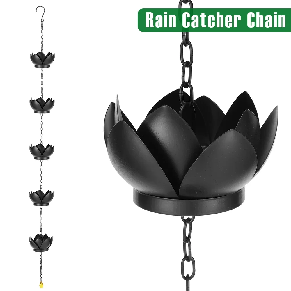 

Rain Catcher Chain Metal Imitation Water Lily Rain Chain with Hook Adjustable Length Rain Chain Cup for Gutter Downspout Outdoor