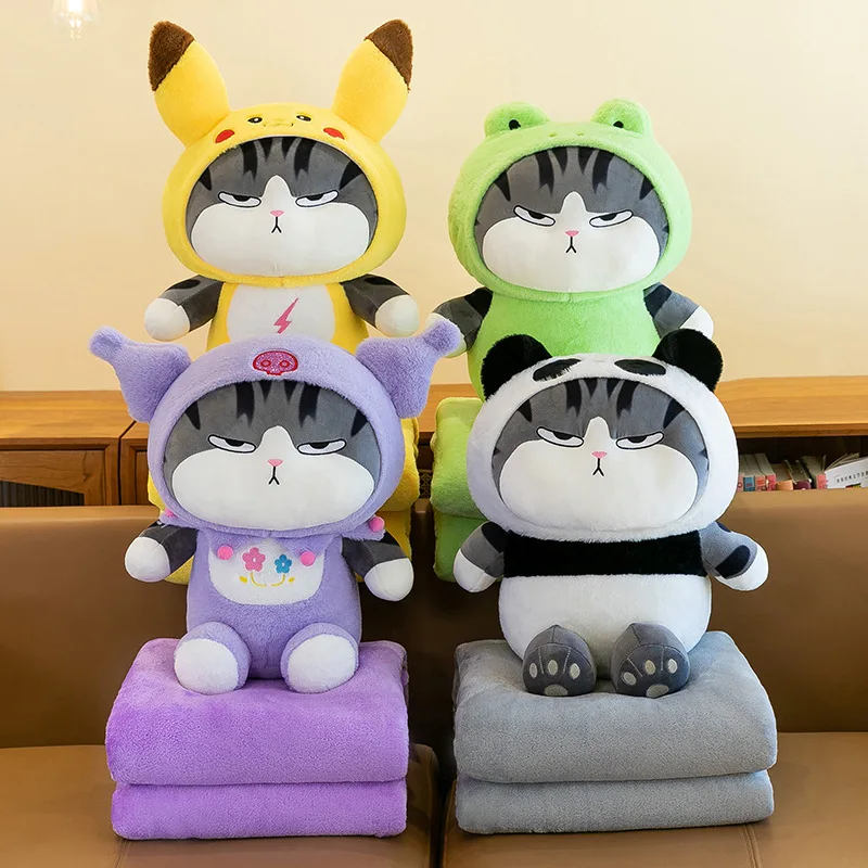 

45 см Sanrio Kuromi мультфильм императорская кукла-кошка плюшевая подушка одеяло косплэй с капюшоном одетая панда-лягушка плюшевые пледы детские игрушки подарок