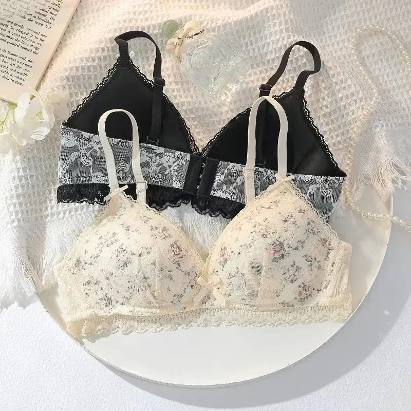 Fashionable Japanese Girl Trend Style Lace Beautiful Back No Wire Bra Bra Small Chest Comfortable Push-up Underwear Brasier Sexy