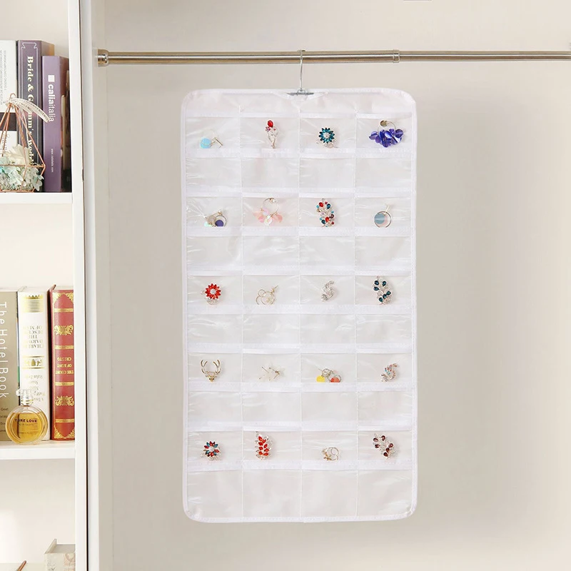 80 Grids Double-Sided Jewelry Hanging Storage Bag Business Membership Card Organizer Sundries Necklace Earrings Storage Pocket