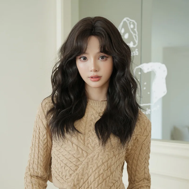 

Синтетические парики для женщин: длинные кудрявые волосы, с центральным пробором, с челкой, имитация акрила, слегка вьющийся парик на всю голову для создания небрежного образа