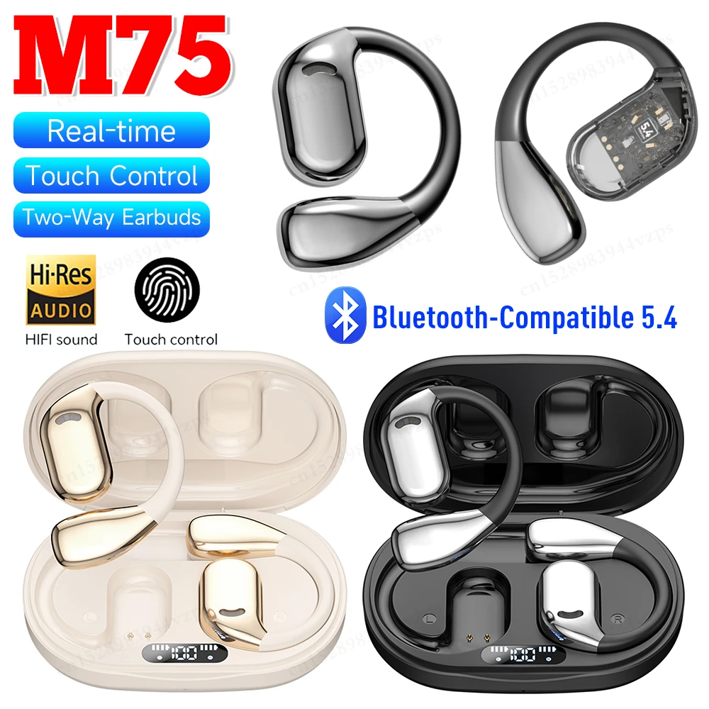 M75 Real-time Translators Headphones Bluetooth 5.4 Multi-language Translator 4-6H Translation Earbuds With 300mAh Charging Case