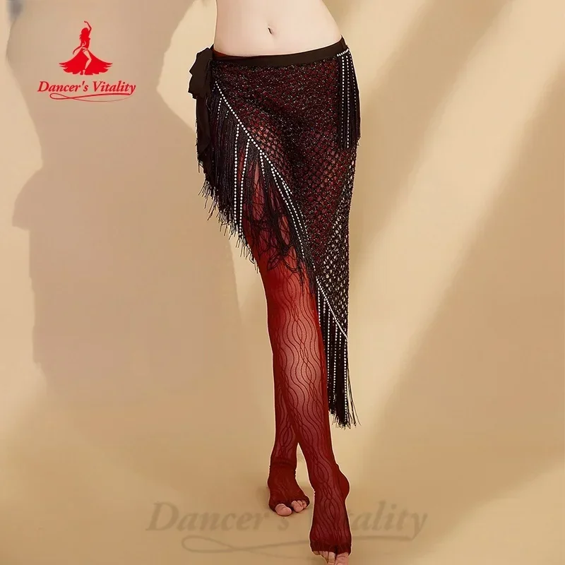 BellyDance Performance Belt for Women Senior AB Stones Triangular Fringe Mesh Hip Scarf Oriental Dance Competition Accessories