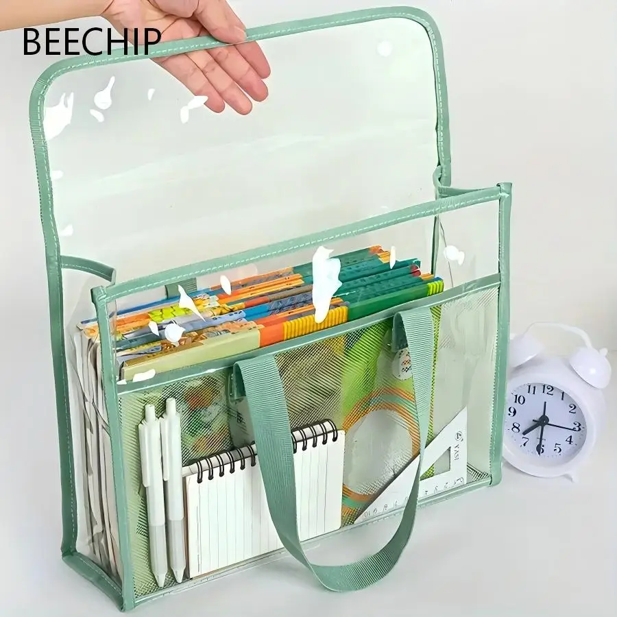 1 large capacity portable transparent waterproof handheld folder, expandable file storage bag, PVC self-adhesive file bag for of