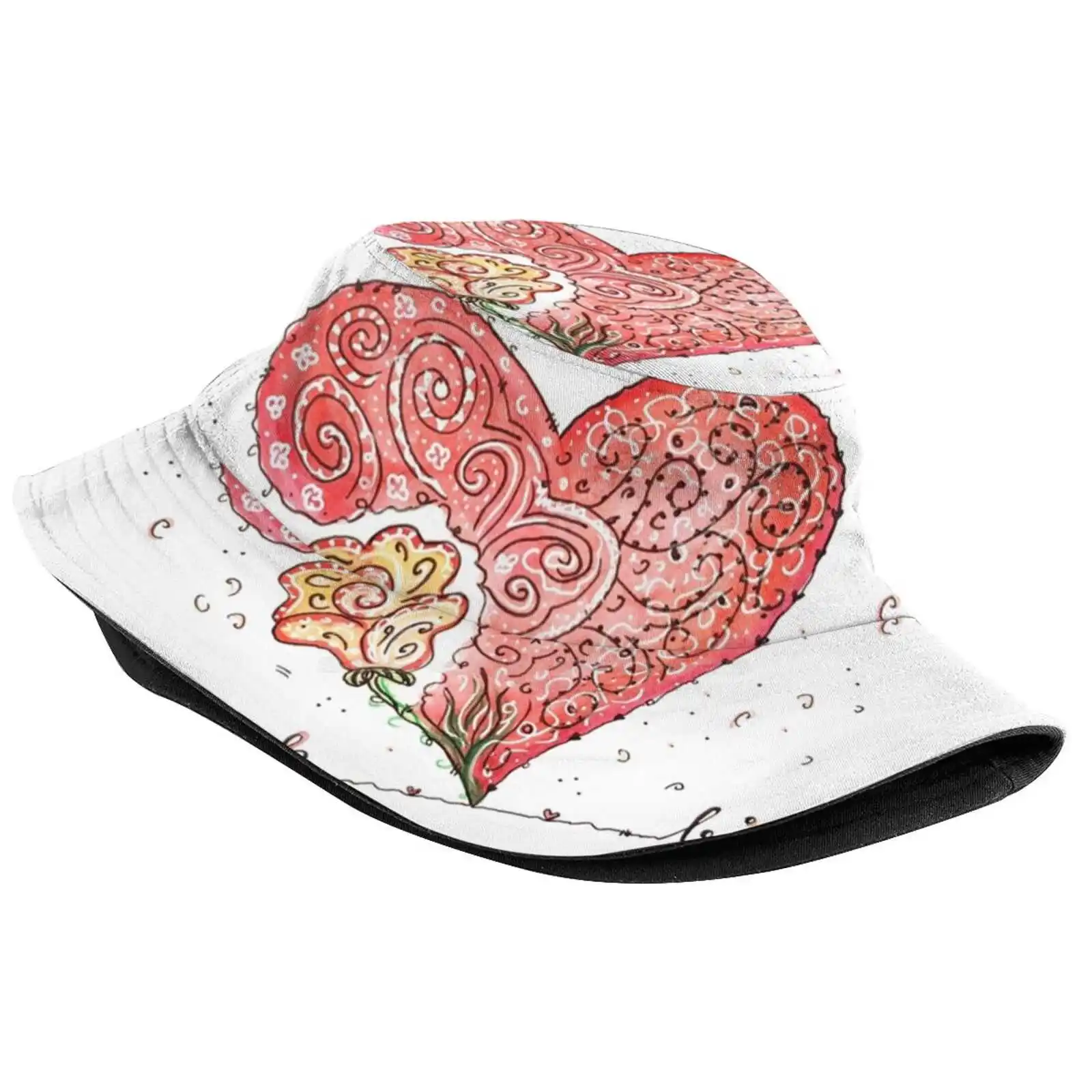 Think Big - Heart Rose Sun Cap Fisherman Hat Bucket Hats Flower Mosiarts Mothers Day Love Think Big Red Heart Dream Template